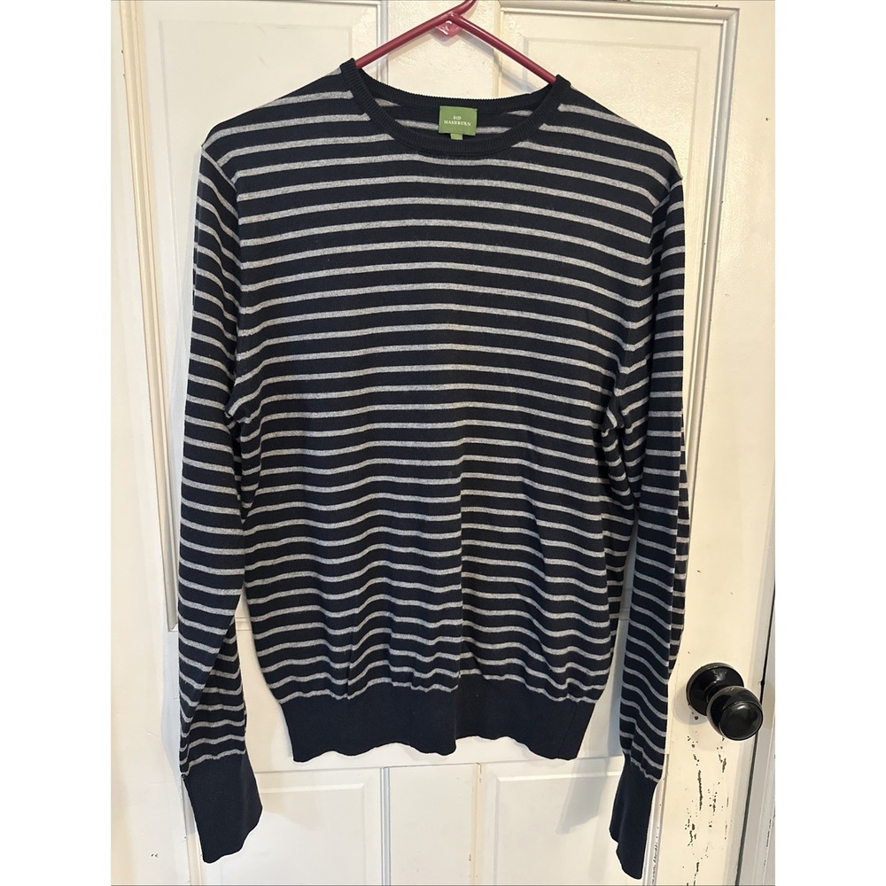 Sid Mashburn Size Medium Fine-Gauge Sweater Blue & Gray Striped Cashmere Cotton